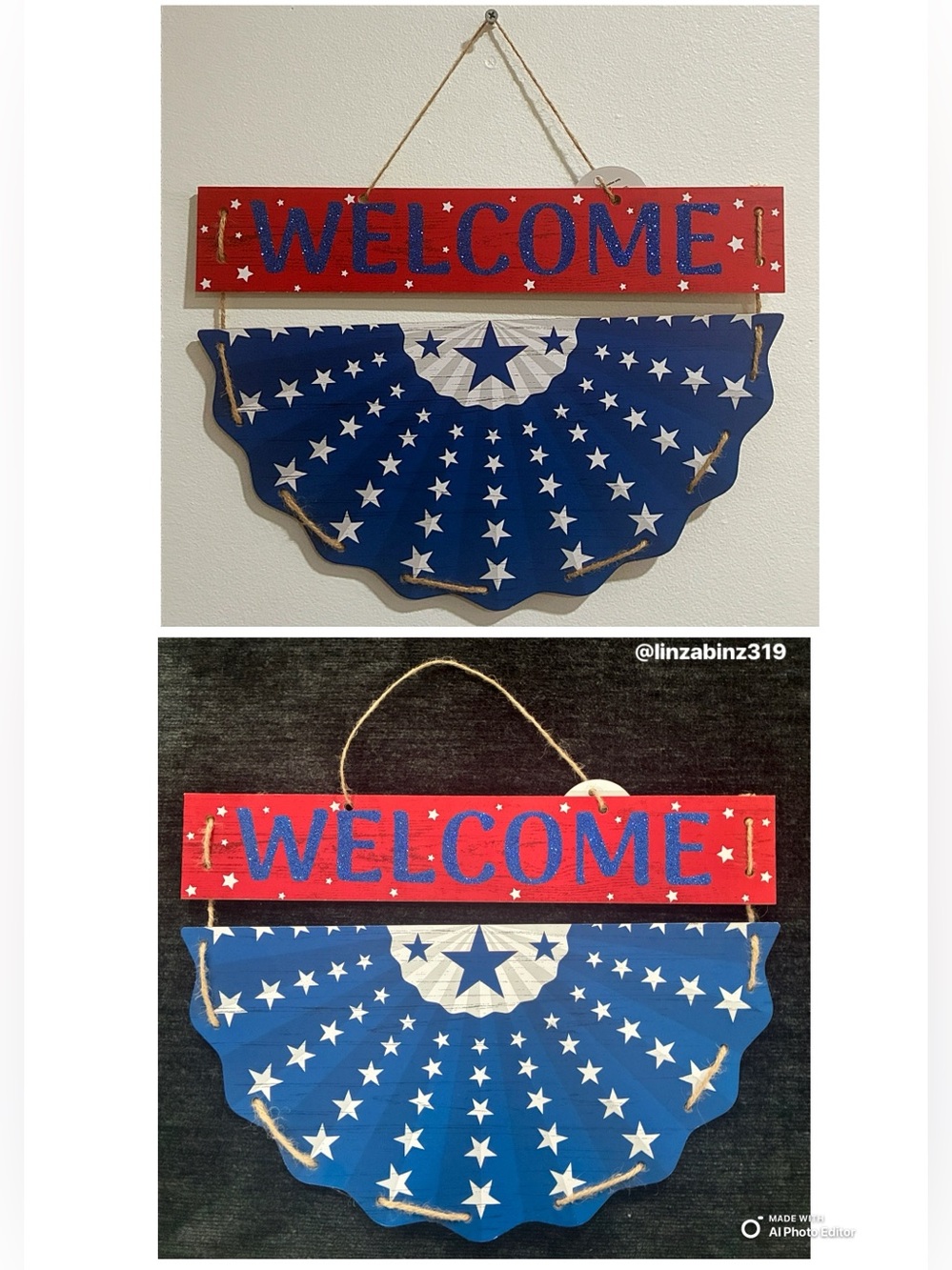 NWT- Glittered Welcome Patriotic Hanging Wall Decoration Sign